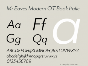 Mr Eaves Modern OT Book Italic Version 1.100;PS 001.100;hotconv 1.0.57;makeotf.lib2.0.21895; ttfautohint (v1.3);com.myfonts.easy.emigre.mr-eaves-modern-opentype.ot-book-italic.wfkit2.version.3FJS Font Sample