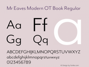 Mr Eaves Modern OT Book Regular Version 1.100;PS 001.100;hotconv 1.0.57;makeotf.lib2.0.21895; ttfautohint (v1.3);com.myfonts.easy.emigre.mr-eaves-modern-opentype.ot-book.wfkit2.version.3FJR Font Sample