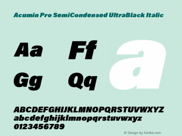 Acumin Pro SemiCondensed UltraBlack Italic Version 1.011 Font Sample