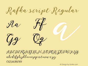 Rafka script Regular Version 1.000 Font Sample