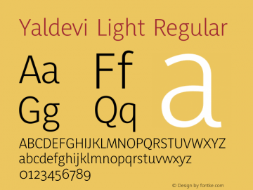 Yaldevi Light Regular Version 1.010;PS (version unavailable);hotconv 1.0.86;makeotf.lib2.5.63406 Font Sample