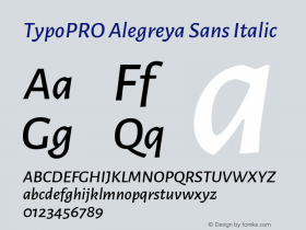 TypoPRO Alegreya Sans Italic Version 1.000;PS 001.000;hotconv 1.0.70;makeotf.lib2.5.58329 DEVELOPMENT图片样张