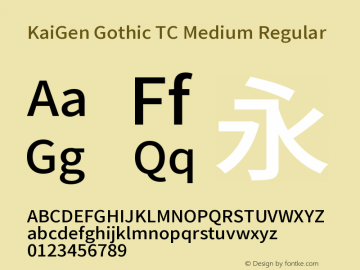 KaiGen Gothic TC Medium Regular Version 1.001 October 10, 2014图片样张