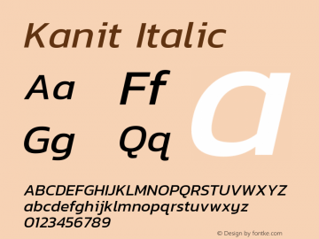 Kanit Italic Version 1.000 Font Sample