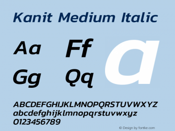 Kanit Medium Italic Version 1.000;PS 001.000;hotconv 1.0.88;makeotf.lib2.5.64775 Font Sample