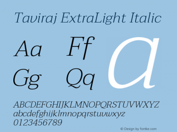 Taviraj ExtraLight Italic Version 1.000 Font Sample