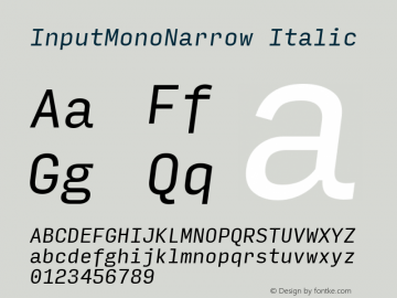 InputMonoNarrow Italic Version 0.000;PS 0.0;hotconv 1.0.72;makeotf.lib2.5.5900 Font Sample