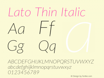 Lato Thin Italic Version 2.015; 2015-08-06; http://www.latofonts.com/图片样张