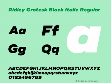 Ridley Grotesk Black Italic Regular Version 1.000;PS 001.000;hotconv 1.0.88;makeotf.lib2.5.64775图片样张