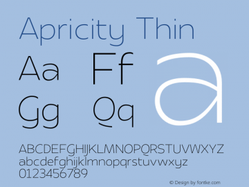 Apricity Thin Version 001.000 Font Sample