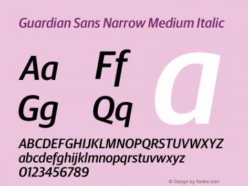 Guardian Sans Narrow Medium Italic Version 1.001;PS 001.001;hotconv 1.0.57;makeotf.lib2.0.21895图片样张