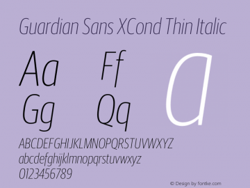 Guardian Sans XCond Thin Italic Version 1.001;PS 001.001;hotconv 1.0.57;makeotf.lib2.0.21895 Font Sample