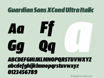 Guardian Sans XCond Ultra Italic Version 1.001;PS 001.001;hotconv 1.0.57;makeotf.lib2.0.21895 Font Sample