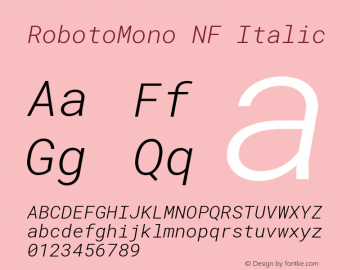 RobotoMono NF Italic Version 2.000986; 2015; ttfautohint (v1.3)图片样张