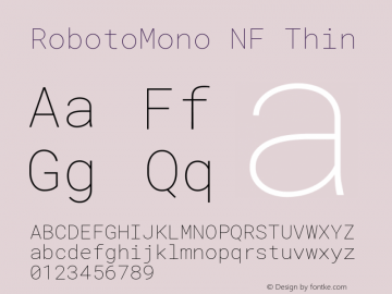 RobotoMono NF Thin Version 2.000986; 2015; ttfautohint (v1.3)图片样张