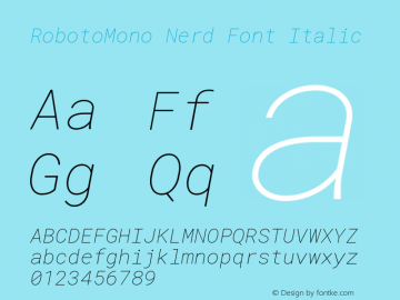 RobotoMono Nerd Font Italic Version 2.000986; 2015; ttfautohint (v1.3) Font Sample