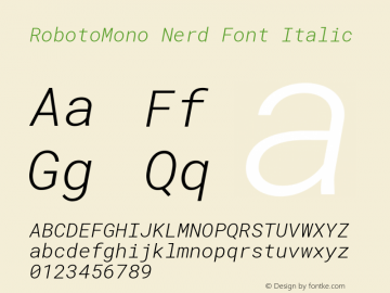 RobotoMono Nerd Font Italic Version 2.000986; 2015; ttfautohint (v1.3)图片样张