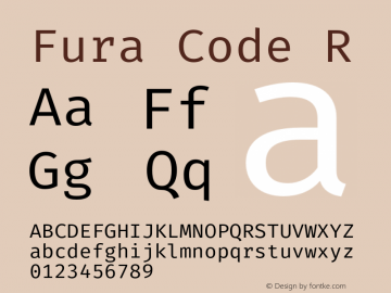 Fura Code R Version 1.102;PS 001.102;hotconv 1.0.88;makeotf.lib2.5.64775 Font Sample