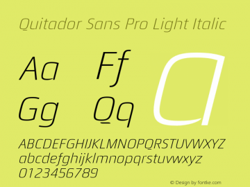 Quitador Sans Pro Light Italic Version 1.00 Font Sample