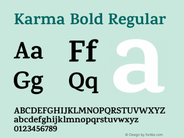 Karma Bold Regular Version 1.201;PS 1.0;hotconv 1.0.78;makeotf.lib2.5.61930; ttfautohint (v1.1) -l 7 -r 28 -G 50 -x 13 -D latn -f deva -w G Font Sample