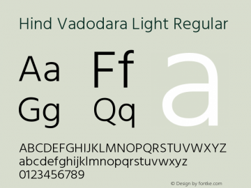 Hind Vadodara Light Regular Version 0.702;PS 1.0;hotconv 1.0.81;makeotf.lib2.5.63406 Font Sample
