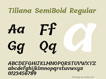 Tillana SemiBold Regular Version 2.002;PS 1.0;hotconv 1.0.79;makeotf.lib2.5.61930; ttfautohint (v1.2.42-39fb) Font Sample