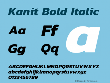 Kanit Bold Italic Version 1.001 Font Sample