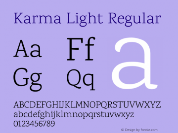 Karma Light Regular Version 1.201;PS 1.0;hotconv 1.0.78;makeotf.lib2.5.61930; ttfautohint (v1.1) -l 7 -r 28 -G 50 -x 13 -D latn -f deva -w G Font Sample