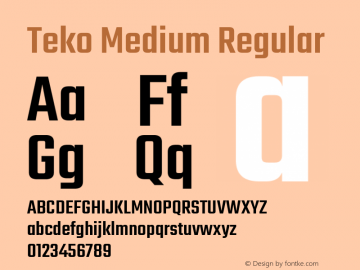 Teko Medium Regular Version 1.105;PS 1.0;hotconv 1.0.78;makeotf.lib2.5.61930; ttfautohint (v1.1) -l 7 -r 28 -G 50 -x 13 -D latn -f deva -w G Font Sample