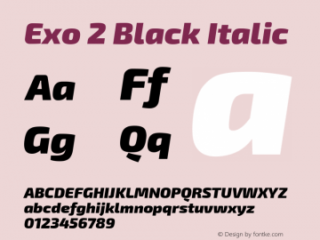 Exo 2 Black Italic Version 1.001;PS 001.001;hotconv 1.0.70;makeotf.lib2.5.58329; ttfautohint (v0.92) -l 8 -r 50 -G 200 -x 14 -w 