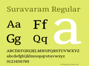 Suravaram Regular Version 1.0.4; ttfautohint (v1.2.42-39fb) Font Sample