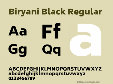 Biryani Black Regular Version 1.004; ttfautohint (v1.1) -l 5 -r 5 -G 72 -x 0 -D latn -f none -w gGD -W -c图片样张