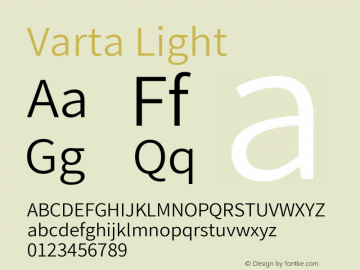 Varta Light Version 1.003; ttfautohint (v1.3) -l 8 -r 24 -G 200 -x 12 -H 50 -D deva -f latn -m 