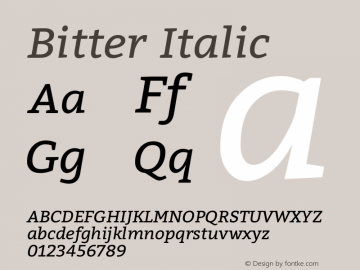 Bitter Italic Version 1.001 Font Sample