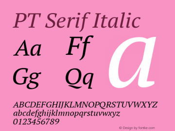 PT Serif Italic Version 1.000W OFL Font Sample