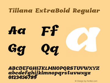 Tillana ExtraBold Regular Version 2.002;PS 1.0;hotconv 1.0.79;makeotf.lib2.5.61930; ttfautohint (v1.2.42-39fb) Font Sample