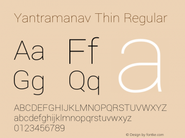 Yantramanav Thin Regular Version 1.000;PS 1.0;hotconv 1.0.72;makeotf.lib2.5.5900; ttfautohint (v1.3) Font Sample