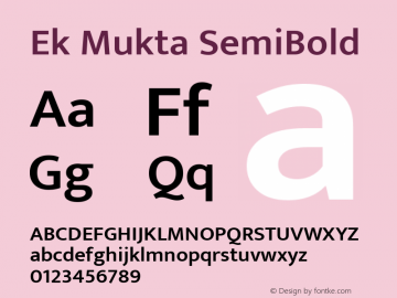 Ek Mukta SemiBold Version 1.2 Font Sample