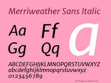 Merriweather Sans Italic Version 1.006; ttfautohint (v1.4.1) -l 6 -r 50 -G 0 -x 11 -H 220 -D latn -f none -w 