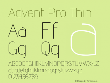 Advent Pro Thin Version 2.003 Font Sample