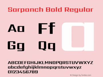Sarpanch Bold Regular Version 2.003;PS 1.0;hotconv 1.0.78;makeotf.lib2.5.61930; ttfautohint (v1.1) -l 8 -r 50 -G 200 -x 14 -D latn -f deva -w gGD -W -c Font Sample
