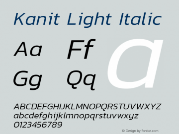 Kanit Light Italic Version 1.001 Font Sample