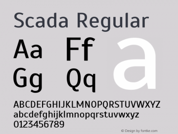 Scada Regular Version 3.005; ttfautohint (v0.91) -l 8 -r 50 -G 200 -x 0 -w 