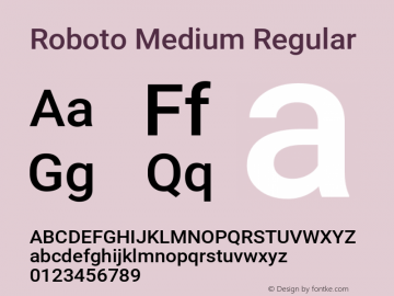 Roboto Medium Regular Version 2.001152; 2014 Font Sample