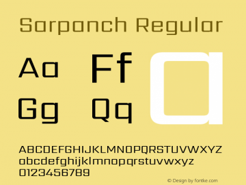 Sarpanch Regular Version 2.003;PS 1.0;hotconv 1.0.78;makeotf.lib2.5.61930; ttfautohint (v1.1) -l 8 -r 50 -G 200 -x 14 -D latn -f deva -w gGD -W -c Font Sample