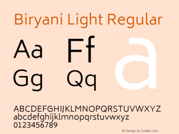 Biryani Light Regular Version 1.004; ttfautohint (v1.1) -l 5 -r 5 -G 72 -x 0 -D latn -f none -w gGD -W -c图片样张