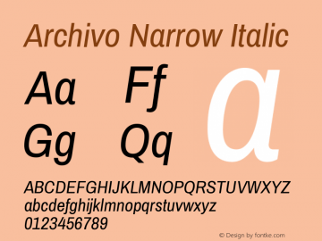 Archivo Narrow Italic 1.002; ttfautohint (v0.8)图片样张