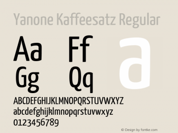 Yanone Kaffeesatz Regular Version 1.100;PS 001.100;hotconv 1.0.70;makeotf.lib2.5.58329 DEVELOPMENT Font Sample