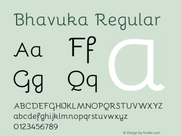 Bhavuka Regular 2.94.0; ttfautohint (v1.2) -l 7 -r 28 -G 50 -x 13 -D deva -f deva -w G -X 