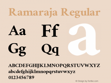 Ramaraja Regular Version 1.0.4; ttfautohint (v1.2.25-373a) -l 7 -r 28 -G 50 -x 13 -D telu -f latn -w G -X 